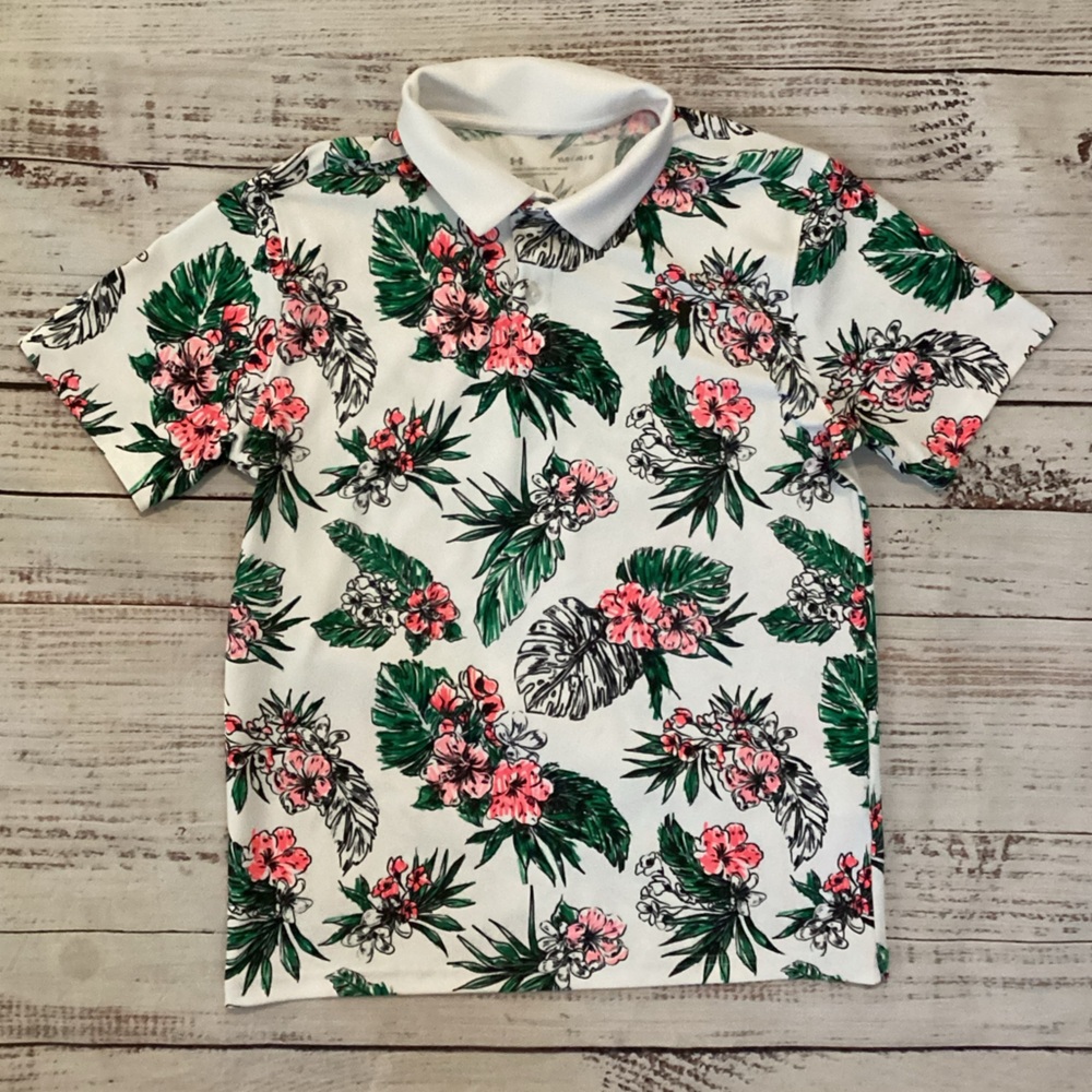 Under Armour Floral Polo Shirt YL Hawaiian Athletic Tropical